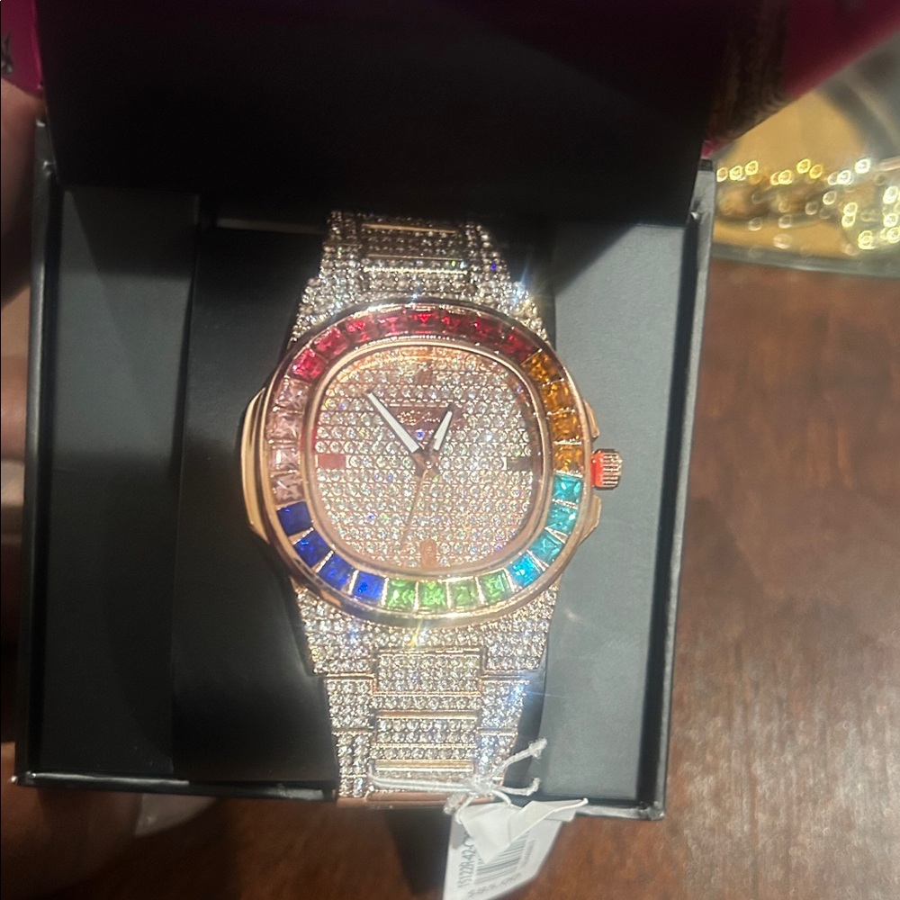 Betsey Johnson Gold-Tone Multicolor Crystal Watch